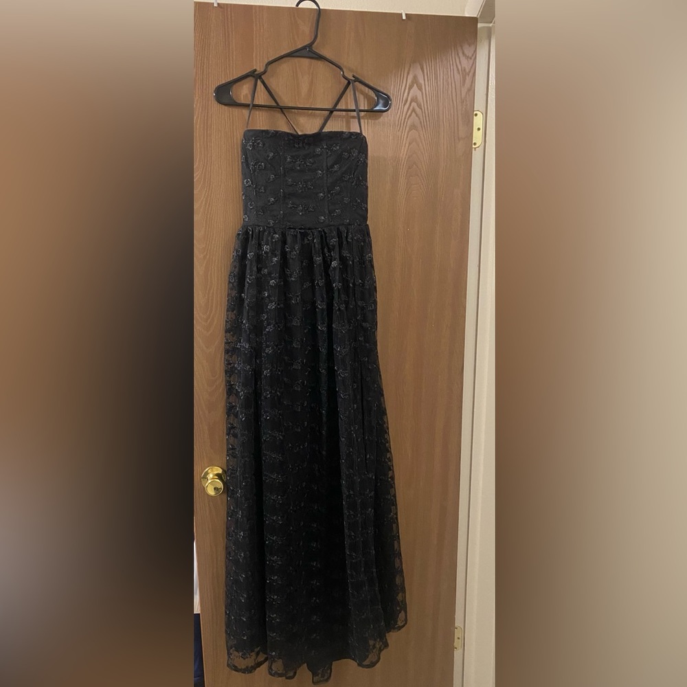 Black Floral Lace-up Lulus Dress